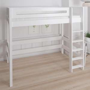 Morden Kids High Sleeper Bed With Safety Rail In Snow White
