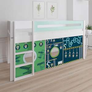 Morden Kids Mid Sleeper Bed In Azur Mint With Robot Curtain