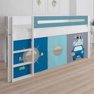Morden Kids Mid Sleeper Bed In Petroleum With Carwash Curtain