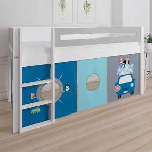 Morden Kids Mid Sleeper Bed In Silver Grey With Carwash Curtain