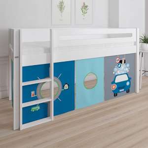 Morden Kids Mid Sleeper Bed In Snow White With Carwash Curtain