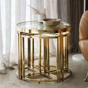 Moresco Glass Side Table With Gold Frame