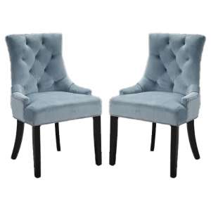 Monega Blue Velvet Dining Chairs In Pair