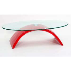 Malisha Fibre Glass Glass Coffee Table In High Gloss Red