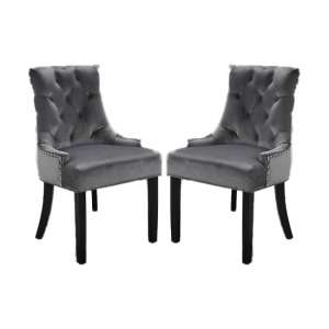 Monega Grey Velvet Dining Chairs In Pair