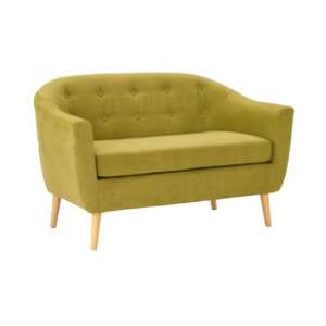 Morrill Woven Fabric Two Seater Sofa In Olive With Oak Legs