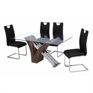Morris Dining Table In Clear Glass With 6 Dining Chairs