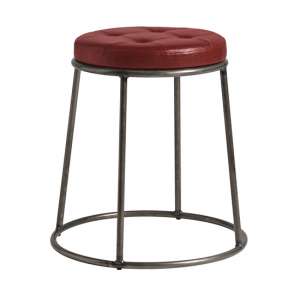 Mortan Industrial Red Faux Leather Low Stool With Raw Frame