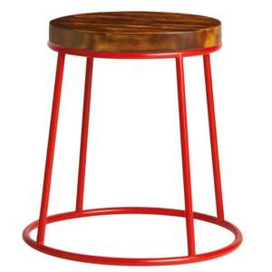 Mortan Industrial Red Metal Low Stool With Rustic Aged Seat
