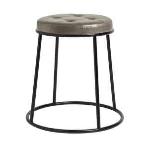Mortan Industrial Silver Faux Leather Low Stool With Black Frame