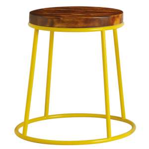 Mortan Industrial Yellow Metal Low Stool With Rustic Aged Seat