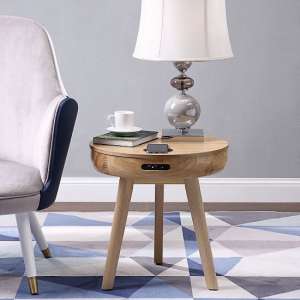 Morvik Wooden Smart Lamp Table Round In Ash