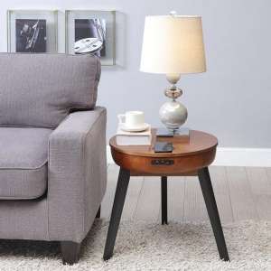 Morvik Wooden Smart Lamp Table Round In Walnut