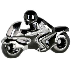 Motorbike Ceramic Sculpture In Black And Silver