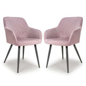 Moua Dusky Pink Brushed Velvet Dining Chairs In Pair