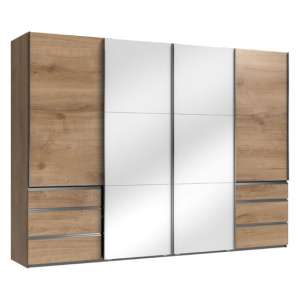 Moyd Mirrored Sliding Wardrobe In White And Planked Oak 4 Doors