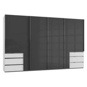 Moyd Sliding Wide Wardrobe In Grey And White 4 Doors
