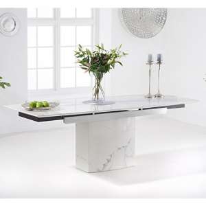 Molarity Extending Wooden Dining Table In White Marble Effect