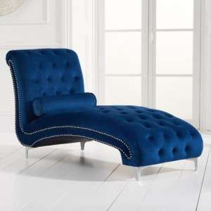 Mulberry Velvet Upholstered Lounge Chaise In Blue