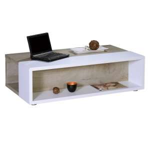 Muller Wooden Coffee Table In Distressed Effect And White
