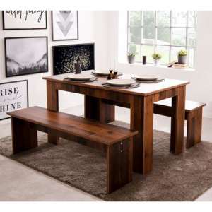 Munich Wooden Dining Table In Old Style With 2 Benches