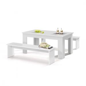 Munich Large Dining Set In White With 2 Dining Benches