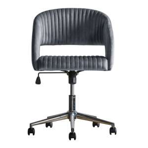 Murray Velvet Upholstered Swivel Office Chair In Charcoal