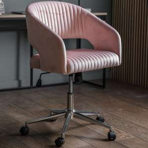 Murray Velvet Upholstered Swivel Office Chair In Pink