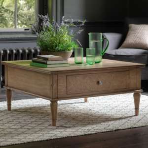 Mustique Square Wooden Coffee Table With 2 Drawers In Natural