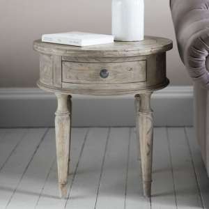 Mustique Wooden Round Side Table In Light Brushed Natural