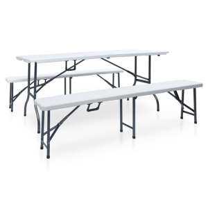 Myra Outdoor Steel Folding Dining Table With 2 Benches In White