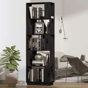 Nadav Solid Pine Wood Bookcase And Room Divider In Black