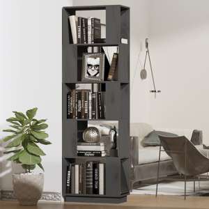 Nadav Solid Pine Wood Bookcase And Room Divider In Grey