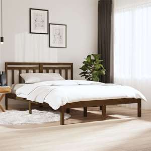 Naida Solid Pinewood Double Bed In Honey Brown