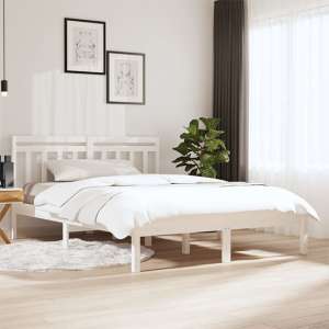 Naida Solid Pinewood Double Bed In White