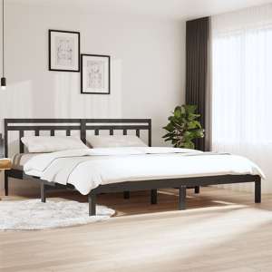 Naida Solid Pinewood Super King Size Bed In Grey