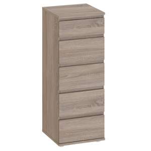 Naira Narrow Wooden Chest Of Drawer In Truffle Oak With 5 Drawer
