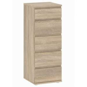 Naira Narrow Wooden Chest Of Drawers In Oak With 5 Drawers