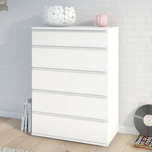 Naira Wooden Chest Of Drawers In White With 5 Drawers