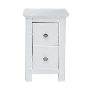 Newham Petite Glass Top Bedside Cabinet In White With 2 Drawers