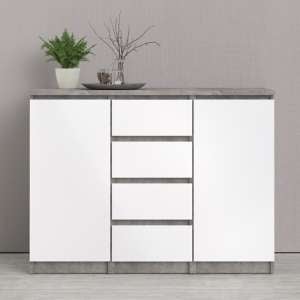 Nakou 2 Door 4 Drawer Sideboard In Concrete And White High Gloss