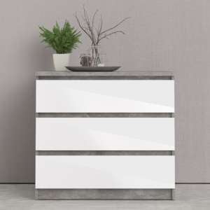 Nakou High Gloss Chest Of 3 Drawers In Concrete And White