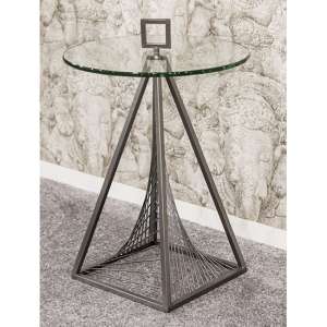 Nampa Round Clear Glass Side Table With Grey Metal Legs