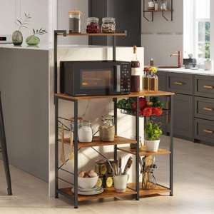 Nanaimo Wooden Kitchen Bakers Rack with Shelves In Rustic Brown