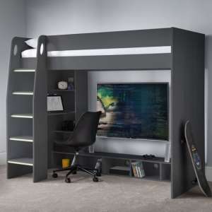 Nanterre Wooden Gaming Bunk Bed With Desk In Anthracite