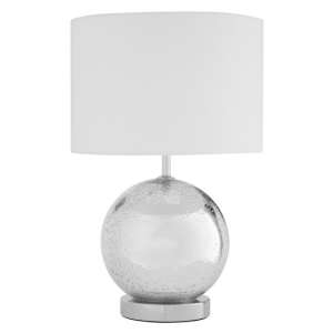 Naomic White Fabric Shade Table Lamp With Chrome Droplet Base