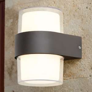 Naos Round LED Outdoor Up Down Wall Light In Black Clear Glass