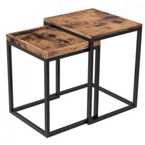 Napa Square Wooden Nest Of 2 Tables In Rustic Brown