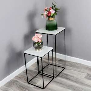 Napier Marble Top Set Of 2 Side Tables With Black Frame