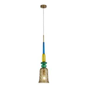 Narghile Pendant Light In Multicolour Glass With Amber Shade